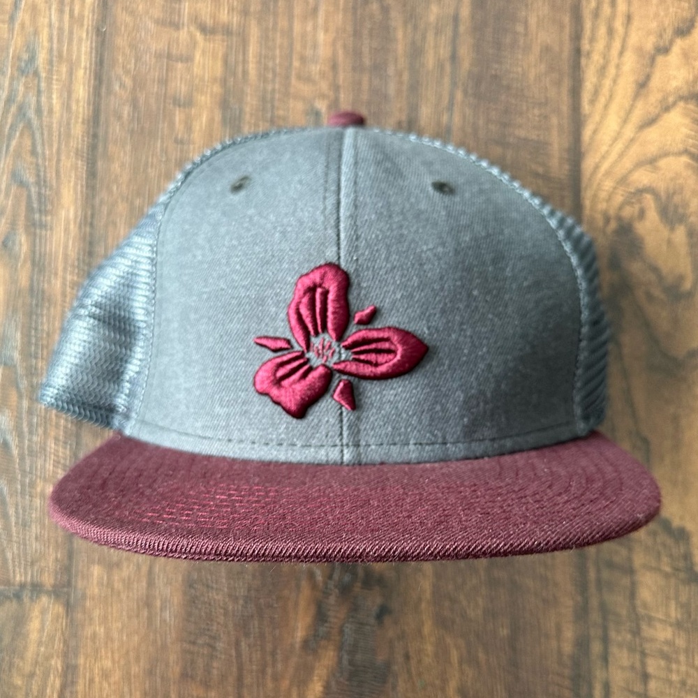 Trillium Brewing Co Snapback Trucker Hat Grey & Maroon Mesh Back